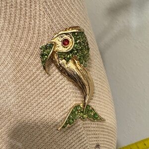 Gold and Green Fish Brooch